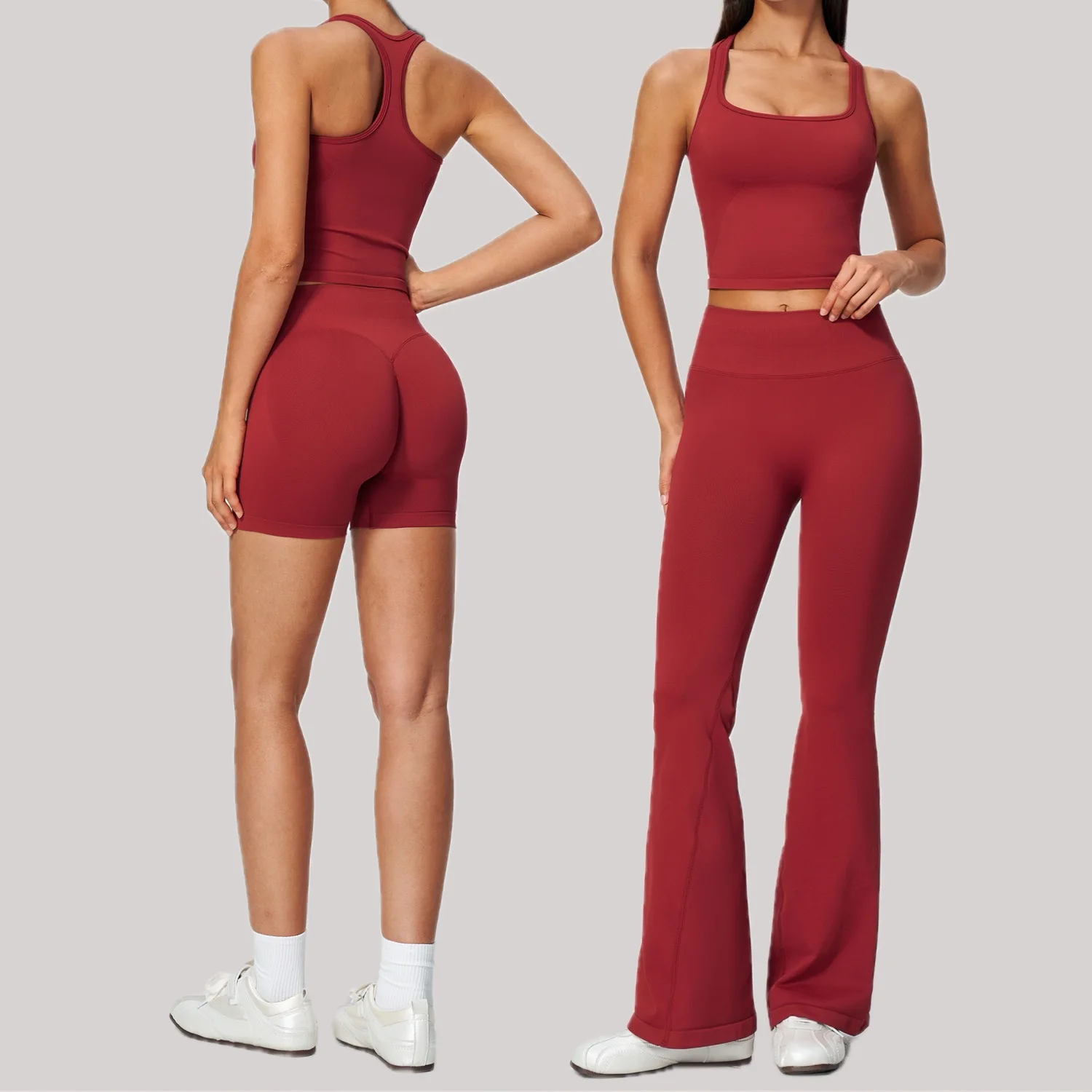 Seamless Yoga Sets 2 Pieces Women's Sports Set Workout Clothes Gym Sports Fitness Sets Yoga Tank Flared Pants Tracksuits Female