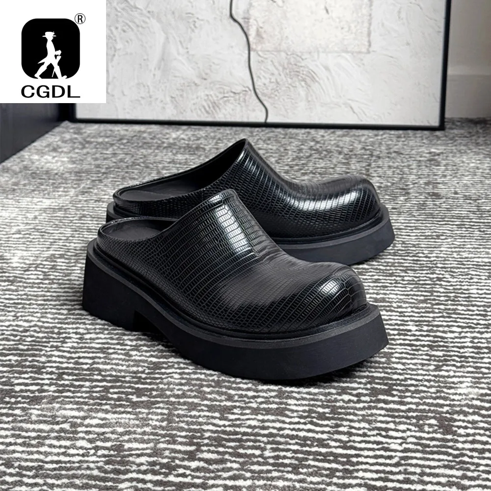 

6CM High Heels Luxury Brand Men Shoes Casual Mens Half Slippers Summer Mules Breathable Slip on Lazy Driving Shoes Men Sandals