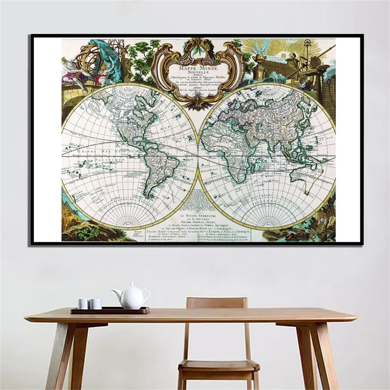 Pintura de lienzo no tejido con mapa del mundo Retro, póster decorativo de pared e impresión para sala de estar, decoración del hogar, suministros escolares, 150x100cm