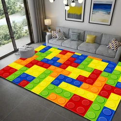 3D Print Colorful Geometric Block Living Room Rugs Non-Slip Hallway Bedroom Bathroom Mat Home Entrance Carpet Kitchen Floor Mat