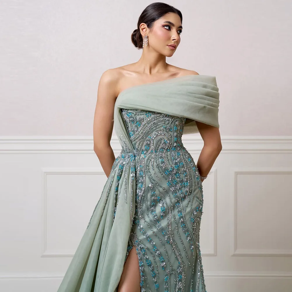 

Alinovia Luxury Dubai Beads Evening Dress for Women 2025 One Shoulder With Slit Long Formal Prom Wedding Party Gown Customized