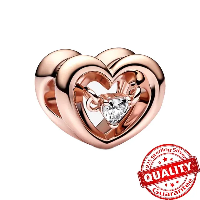 Rose Gold Plated Heart & Clover Charm - 925 Sterling Silver Bead For Pandora-style Bracelets & Necklaces - View #7