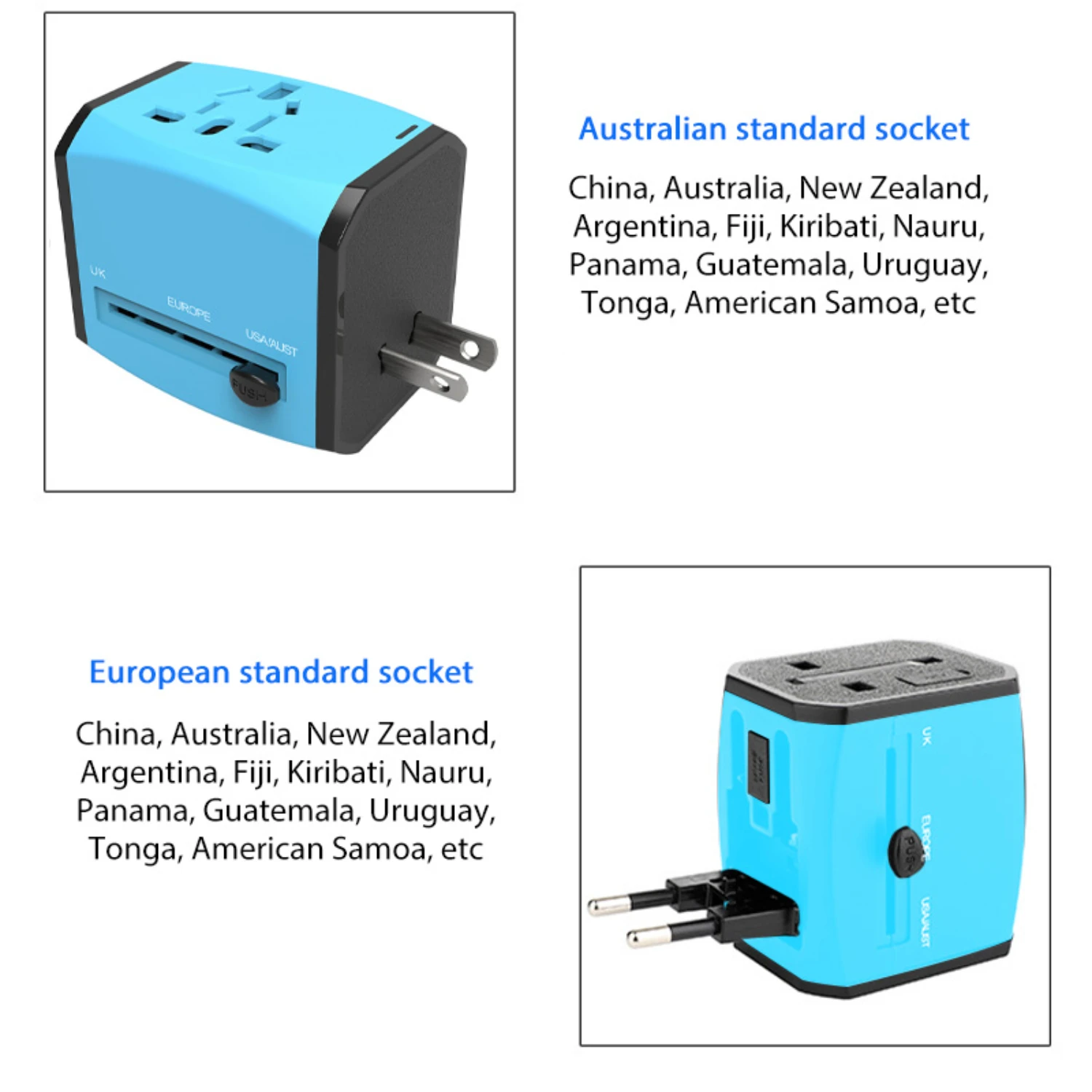Travel Adapter All-in-one Travel Charger with 2 USB Ports and 1 Type C Wall Charger   EU UK AUS Travel Adaptor