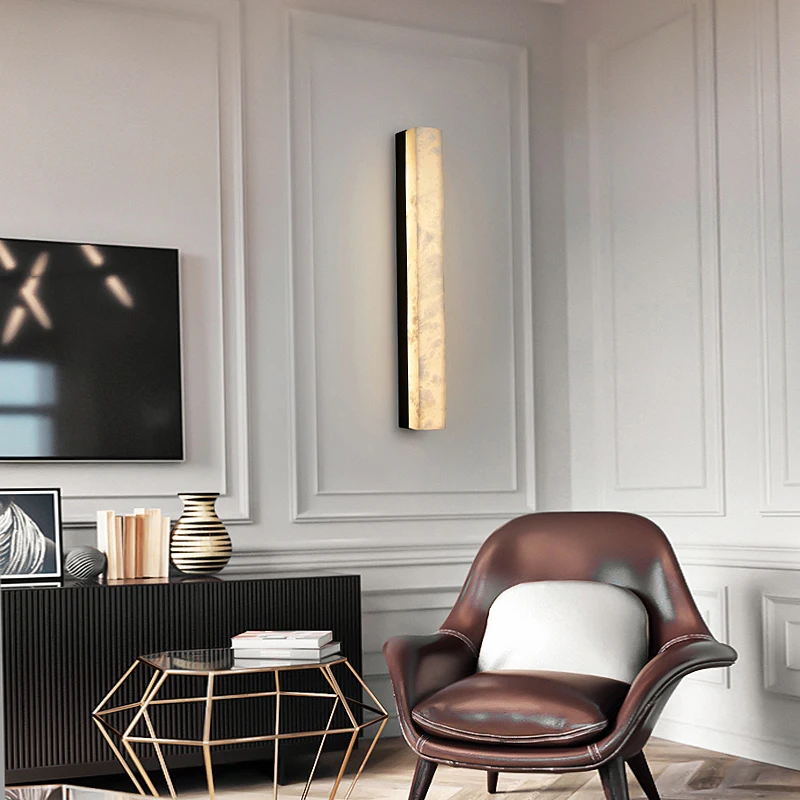 Modern Natural Marble Wall Lamp Vila Living Room Luxury Copper Wall Light Bedside Lamp For Bedroom Staircase Hallway Lighting