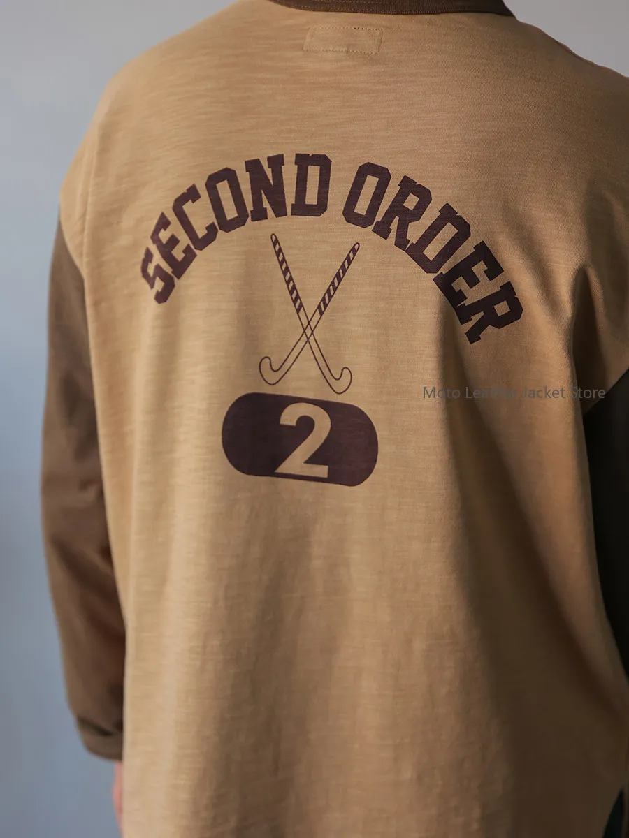 Secondorder SS23 Baseball Tee Vintage Oversized Slub Cotton American Long Sleeve Baseball T-Shirt
