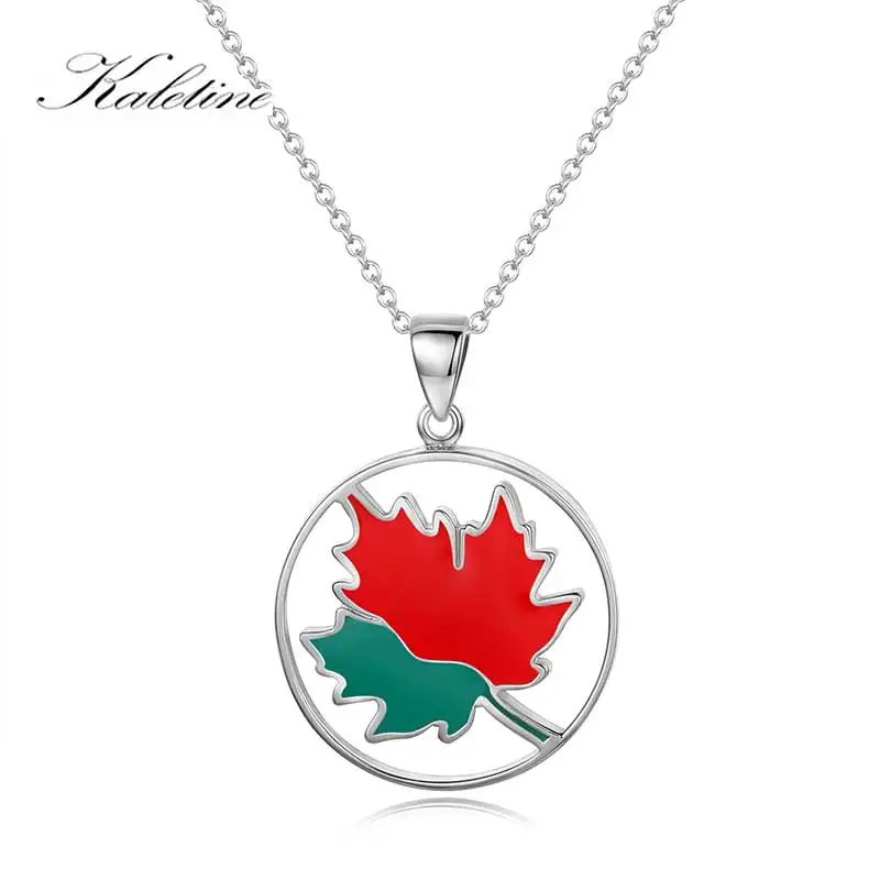 KALETINE New Tree of Life Leaf 925 Sterling Silver Necklace Green Red Dispensing Pendant Women Fine Jewelry Gift