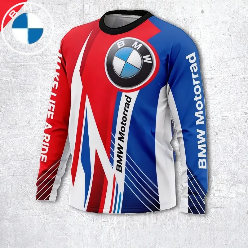 2025 BMW الموضة الكلاسيكية ثلاثية الأبعاد ملابس منقوشة بكم طويل تي شيرت مريح الراحة فضفاضة طويلة الأكمام دراجة نارية سترة رياضية علوية #1