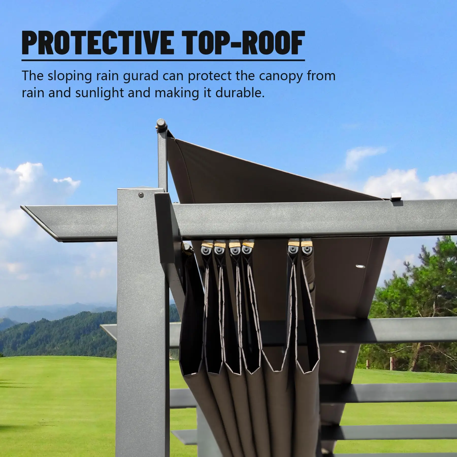 Domi Outdoor Retractable Pergola 11' x 16',Heavy-Duty Shelter with Double Sun Shade Pavilion Large Grill for