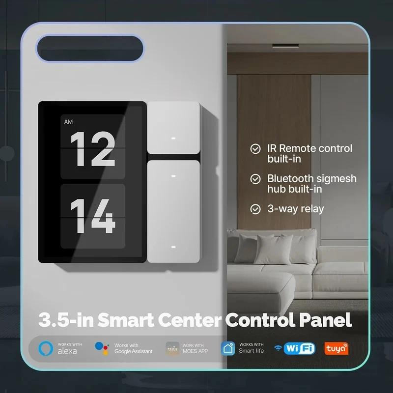 2026 투야 와이파이 스마트 컨트롤 패널 3.5인치 터치스크린, 3개의 릴레이 및 버튼, IR 리모컨, 블루투스 시그메쉬 허브, 홈 자동화