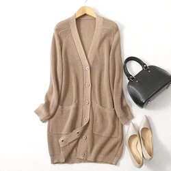 Women's Cardigan Sweaters Fall Open Front Button Down Long Sleeve V Neck Casual Chunky Knit Outerwear Coats with Pockets