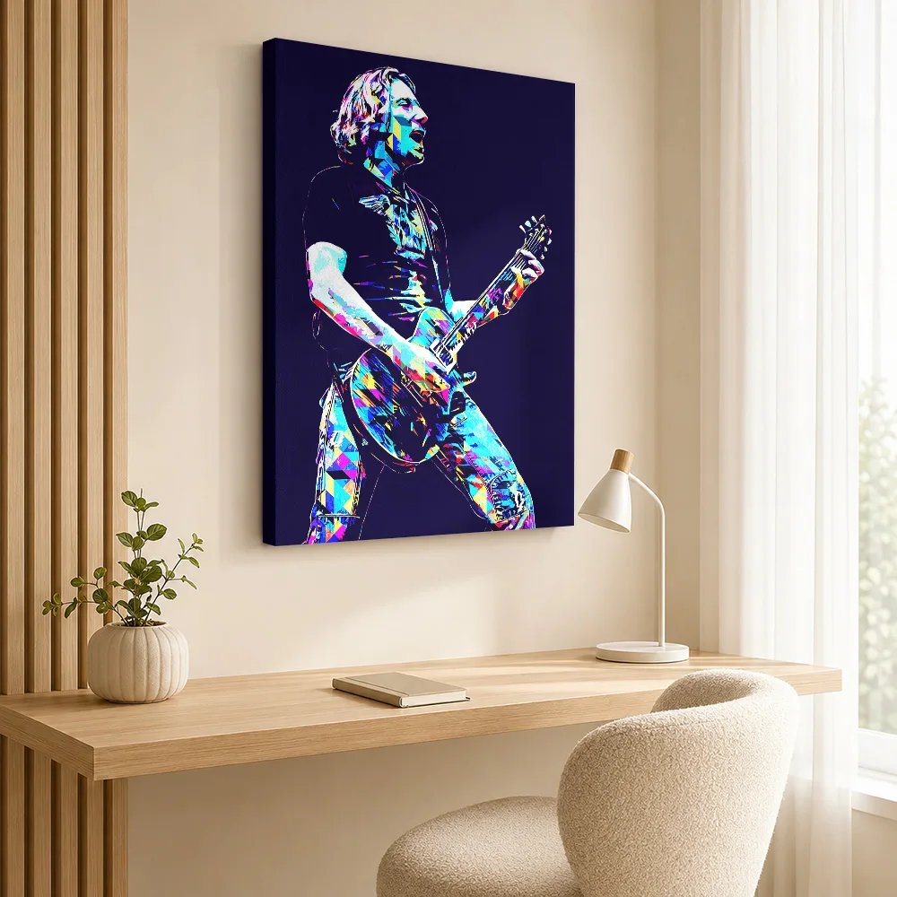 Chad Kroeger Singer Portrait Canvas Print Customized Photo Multicolor Polygon Shapes Wall Art For Guitar Studio Guitarist Gift