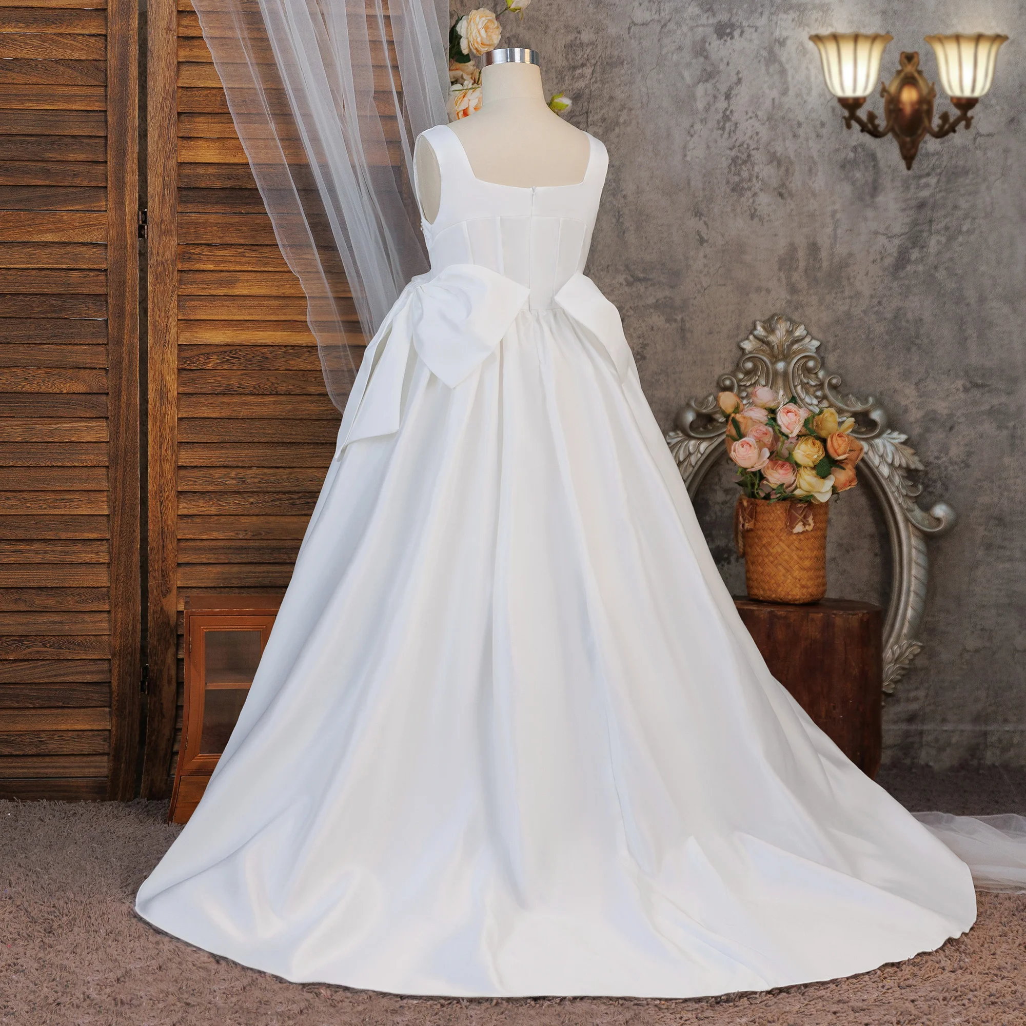 Elegantes Taufkleid für Brautjungfern, Partykleid für Mädchen, formelles Kleid mit Schleife, Hochzeits-Prinzessinnenkleid, Abendkleid für Mädchen, Abschlussfeier, Ballkleid – Detail 4