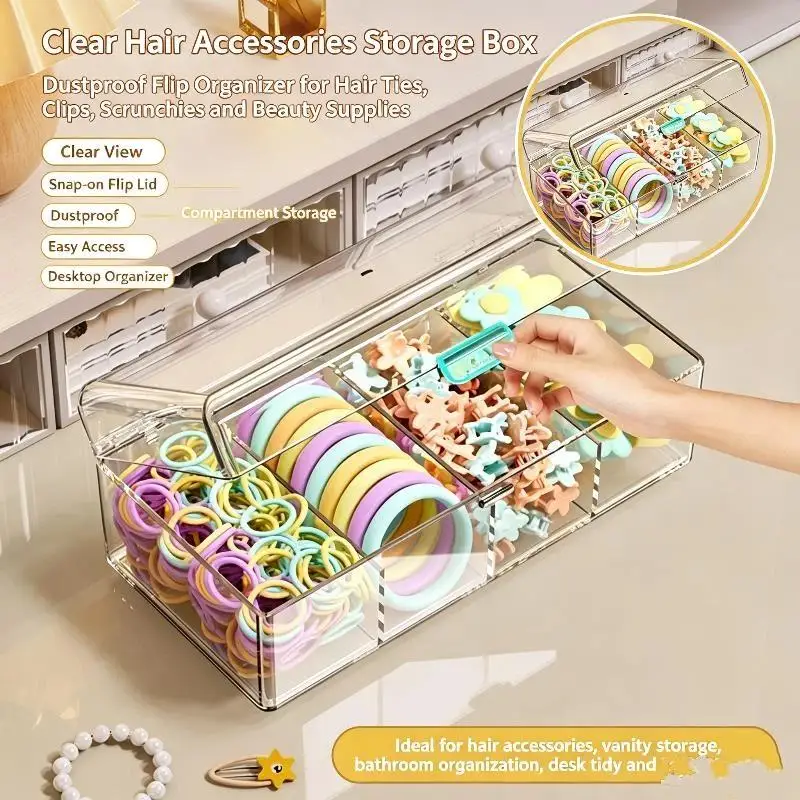 1/4 Grid Makeup Brush Storage Box Clear Hair Jewelry Box With Lid Dustproof Sponge Organizer