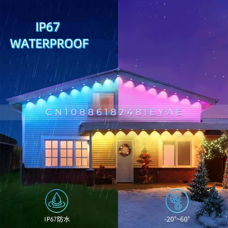 108FT Smart RGB LED Permanent Outdoor Eave Light 72LEDs Remote APP Voice Control Christmas Holiday Decoration LightIP67 image 6