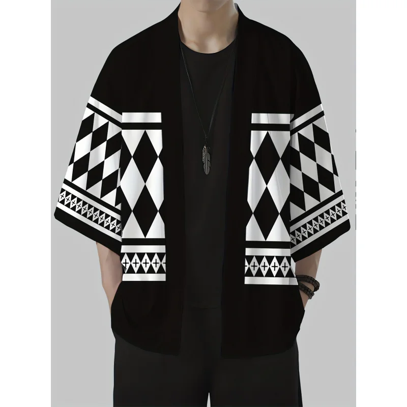 

Fashion square Men's kimono top Cosplay Costume Summer Women Men green3D Printed Japanese Kimono Cardigan coat Unisex Clothing
