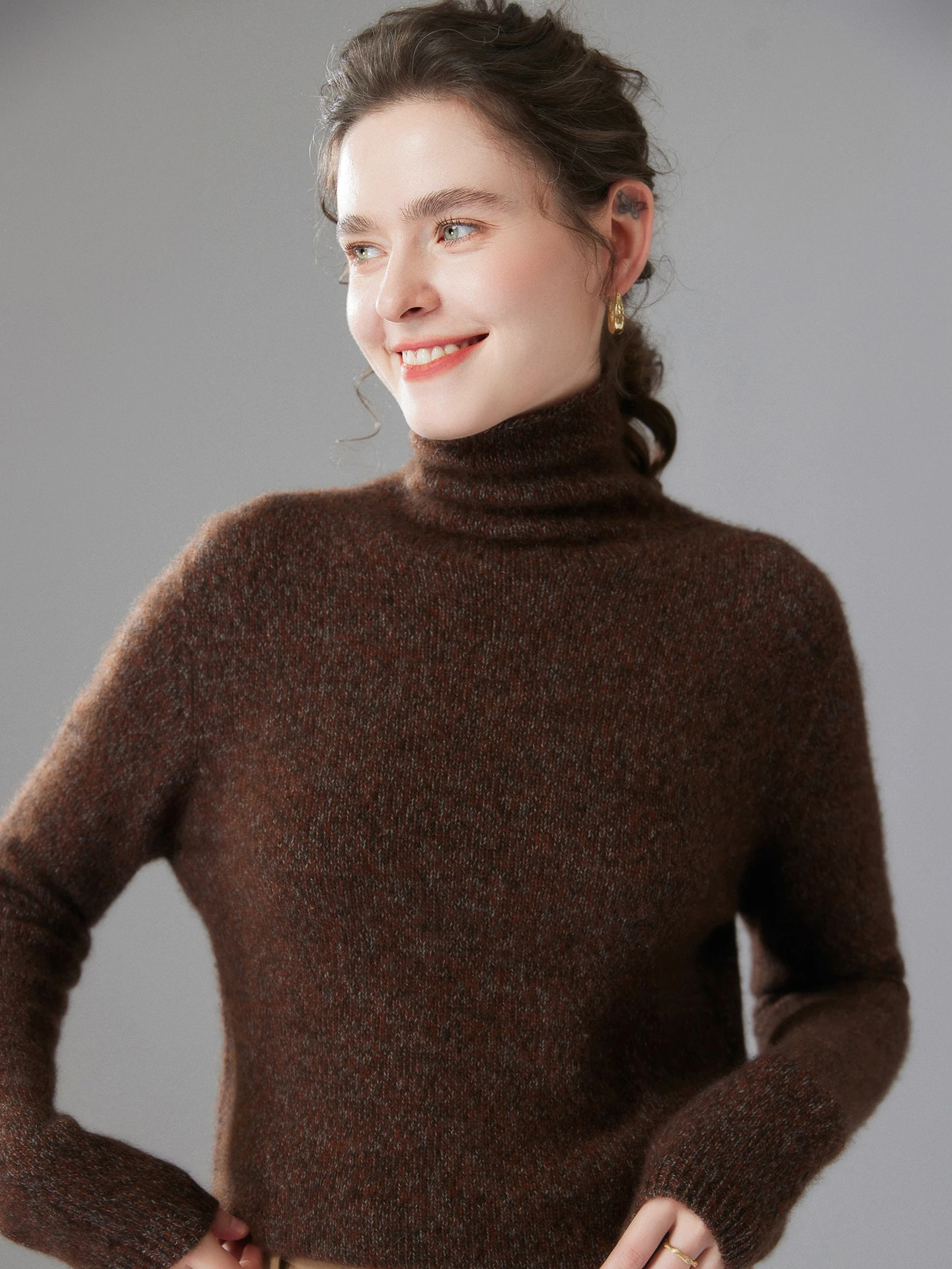 

High-end 100% Pure Cashmere Pullover Sweater Autumn Winter Women Turtle Neck Soild Versatile Knit Floral Sweater Intellectual