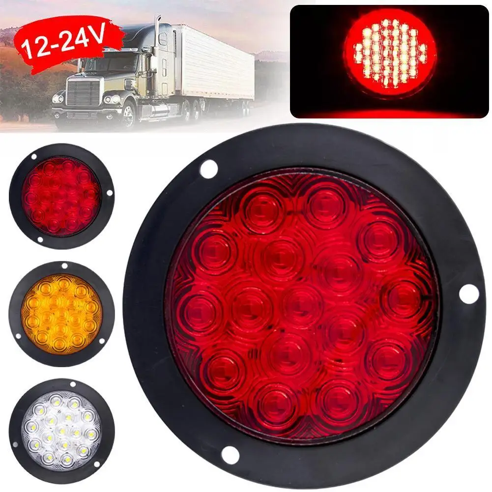 12V/24V 14cm 16 LED Truck Tail Light Round Rear Tail Brake Light Waterproof Warning Reverse Left/Right Lamp For Rv Truck