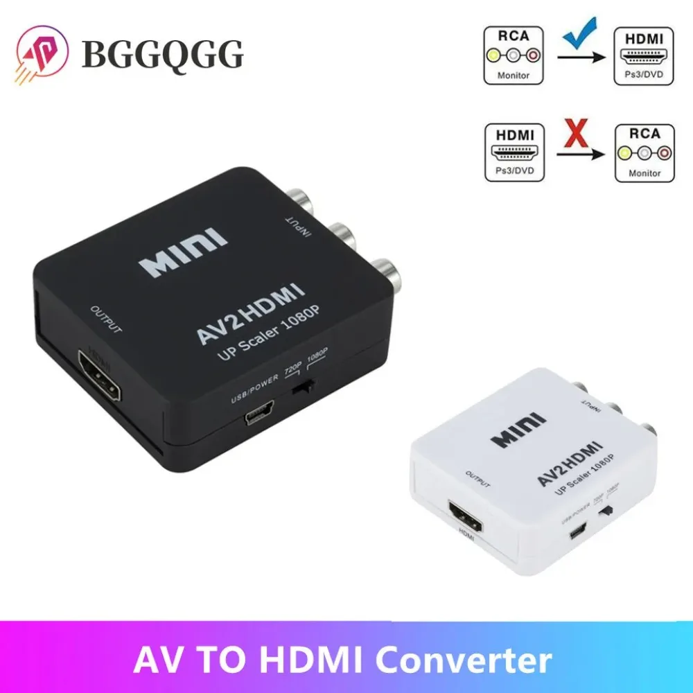 

BGGQGG Full HD Male To Female RCA AV TO HDMI-Compatible Converter Adapter Mini Composite CVBS To HDMI AV2HDMI Audio Converter