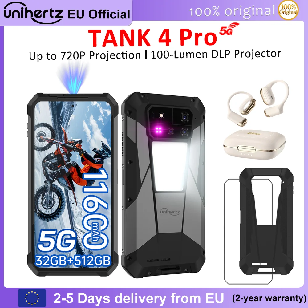 Unihertz de 8849 Tank 4 Pro Al Smartphone 5G Android 14 con proyector 720P 1TB + 512GB MTK 8300 3K 120HZ AMOLED… — oferta en AliExpress