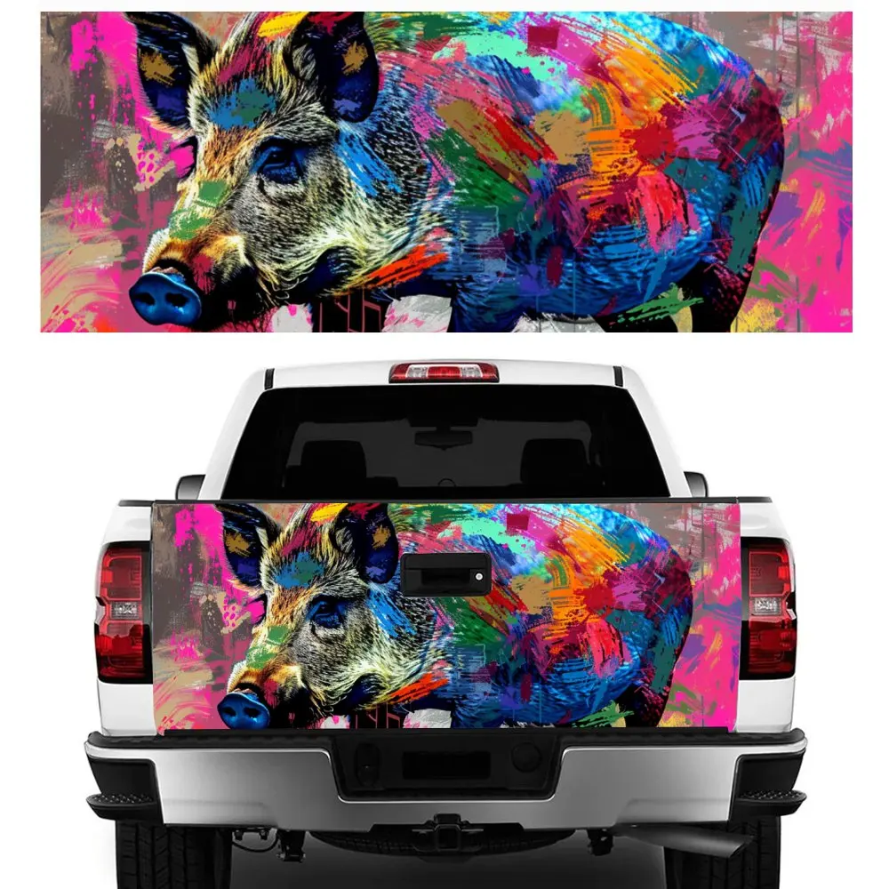 Abstract Painting of Wild Boar Print Car Tail Trunk Protect Vinly Decal Auto Accessories Hood Decor Sticker for Off-road Pickup