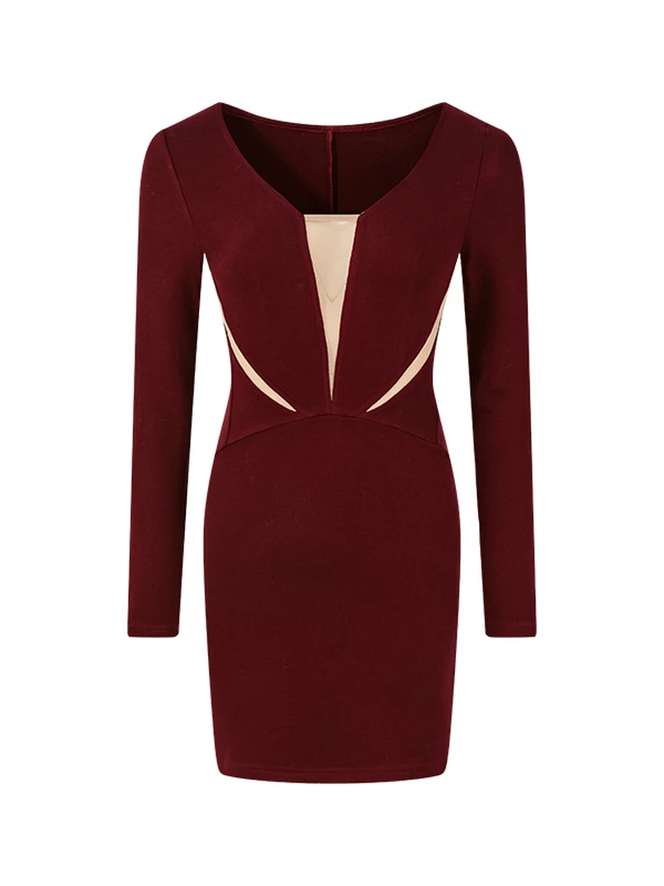 k Red Me Hollow out Slim Fit Dr Wang Jiujiu Long Sve Urban Commute Sle Asymmetrical Hemline Lady's Dr