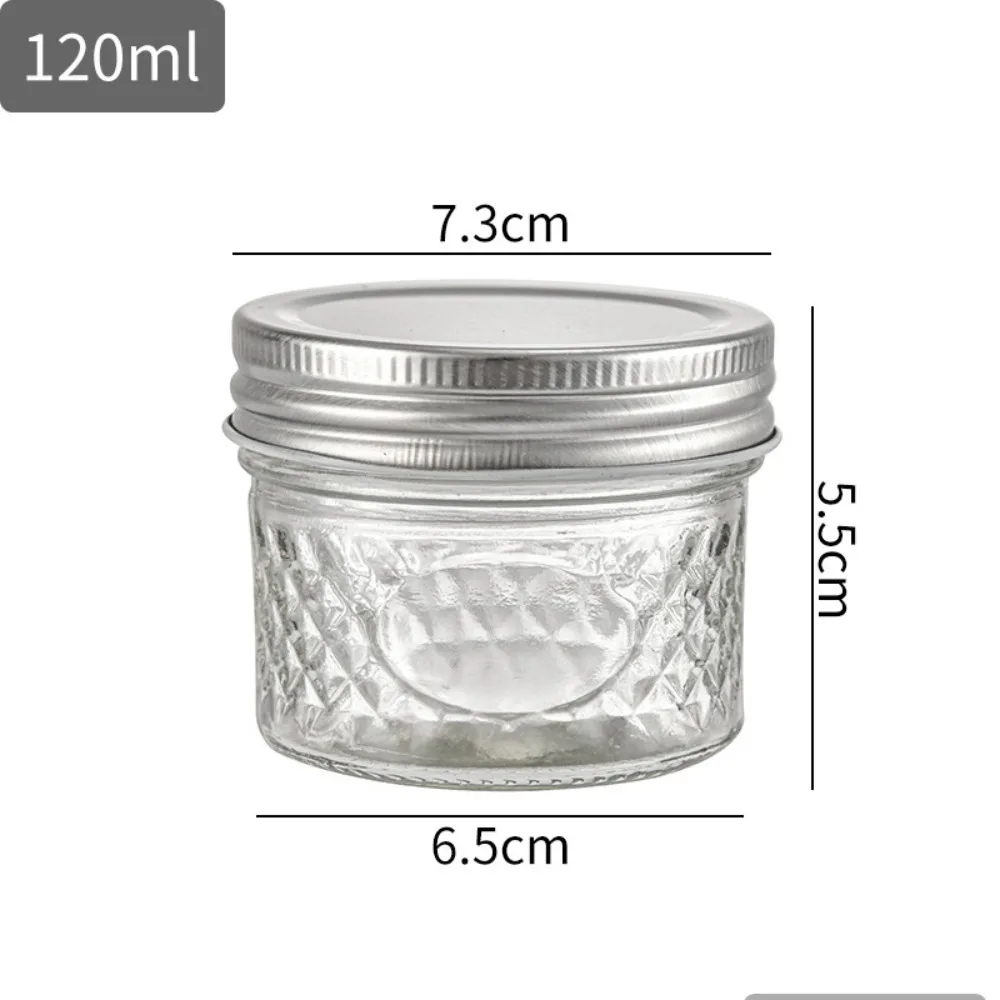 Glass Mason Jar Transparent Labelable Transparent Glass Can 120ml/250ml/280ml/350ml/450ml/650ml Diamond Pattern Split Jar