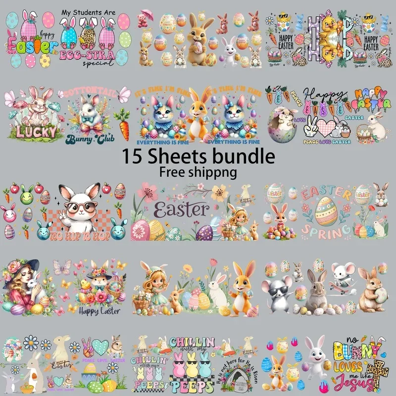 15pcs Free Jesus love Easter Bunny 16oz UV DTF Sticker Waterproof DIY Decals 3D transfers uvdtf tumbler stickers uv dtf cup wrap