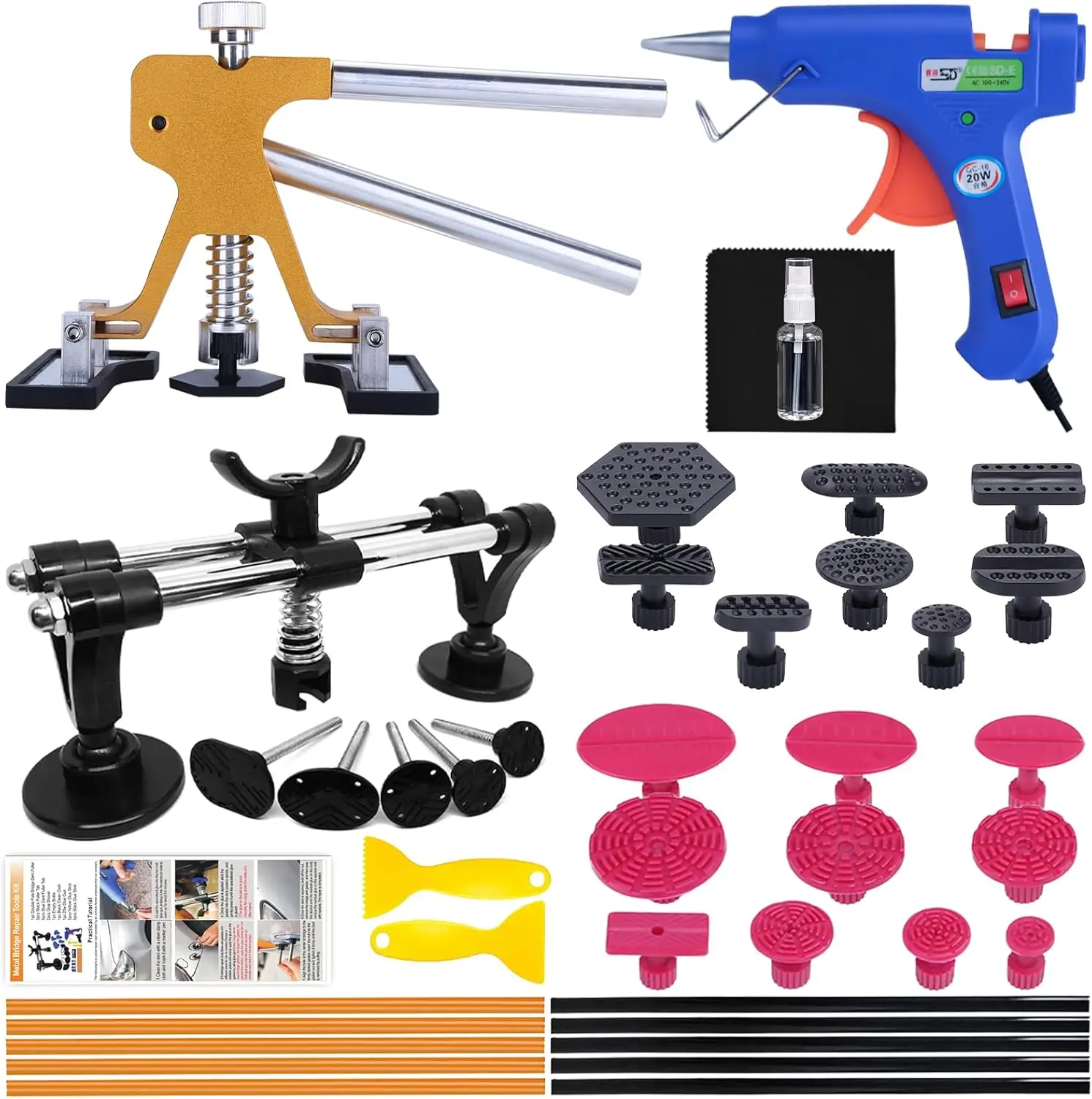 

Автомобильный съемник вмятин - 40 шт. комплект для ремонта вмятин с золотым подъемником, двухполюсный мост для дверных вмятин и повреждений от града