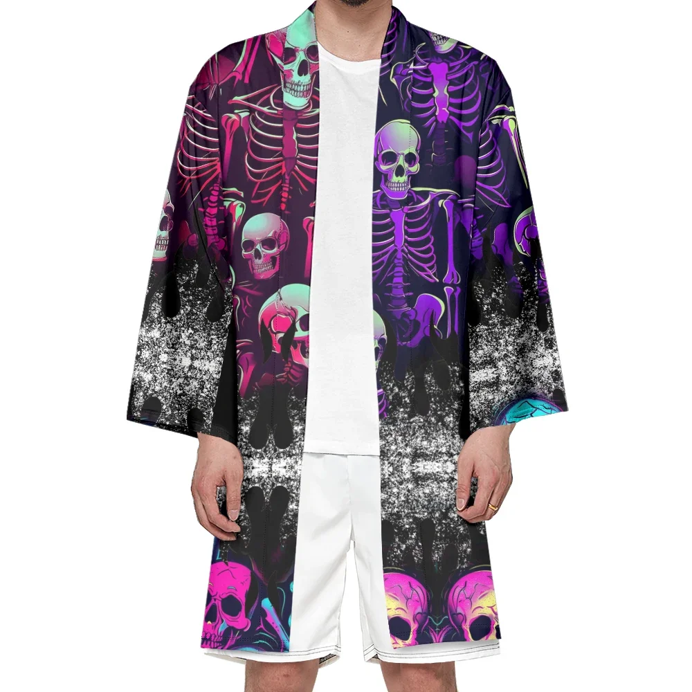 

Autumn Samurai Kimono Cosplay Japanese Fashion Long Kimono Vintage Cardigan Stylish Haori Kimonos Skull Print Robe Unisex Yukata