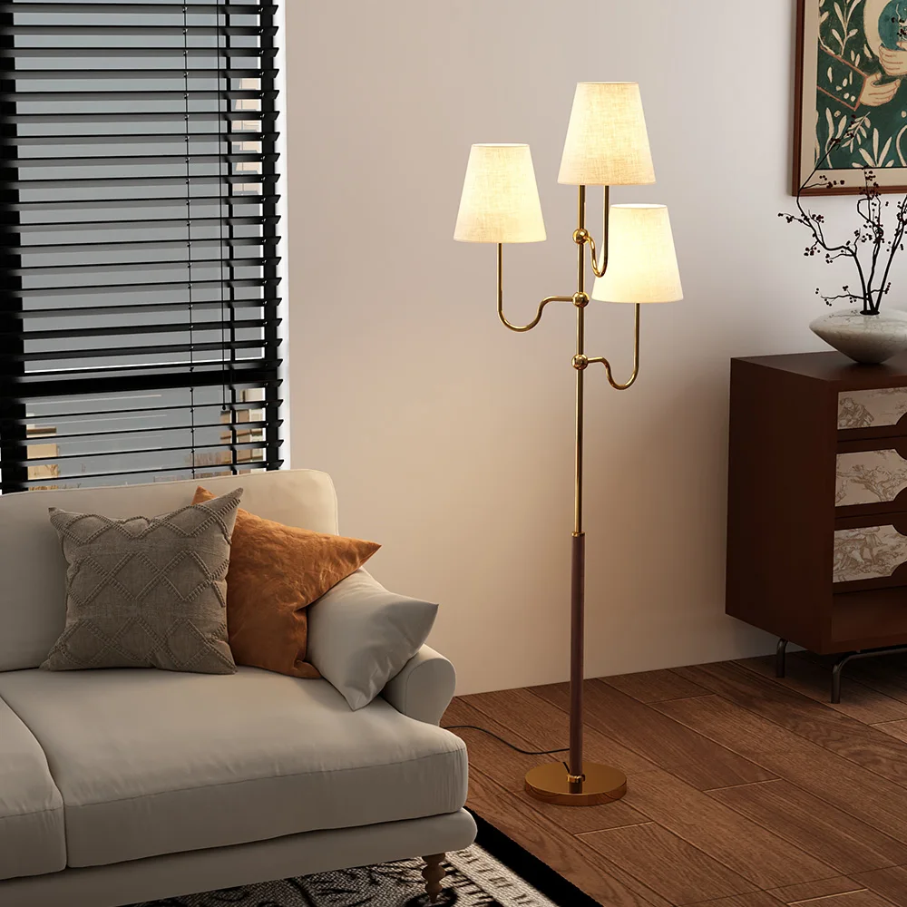 

French style light luxury floor lamp, antique style, living room sofa side ambient light, three head creative bedroom vertical f