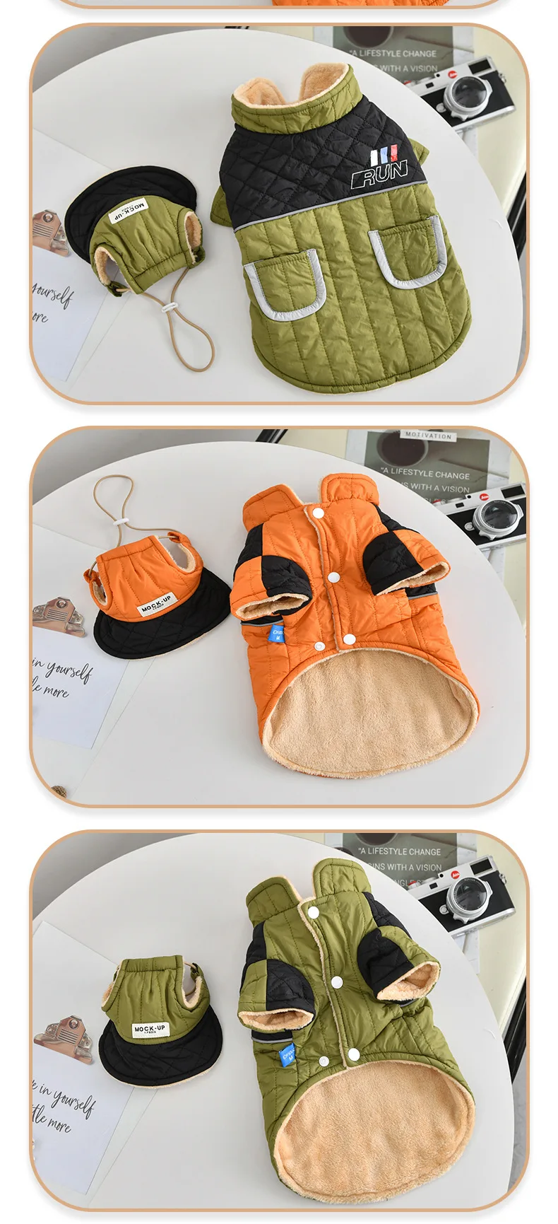 Winddichtes Mantel- und Mützen-Set für französische Bulldogge, Hundekleidung, Sweatshirt, Haustier-Outdoor-Outfit, Jacke, XS, 4XL, Katze, Chihuahua, Möpse – Detail 4