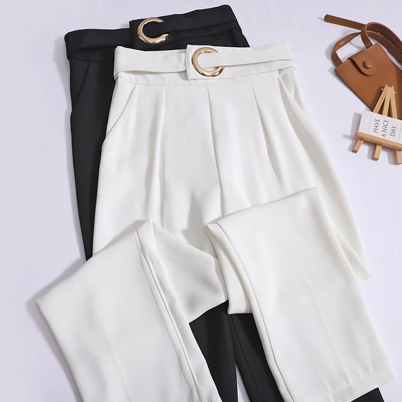 

Women's Harlan Pants High-waisted Chiffon Nine-point Pants Spring Summer Elegant Pencil Pants Office Wear