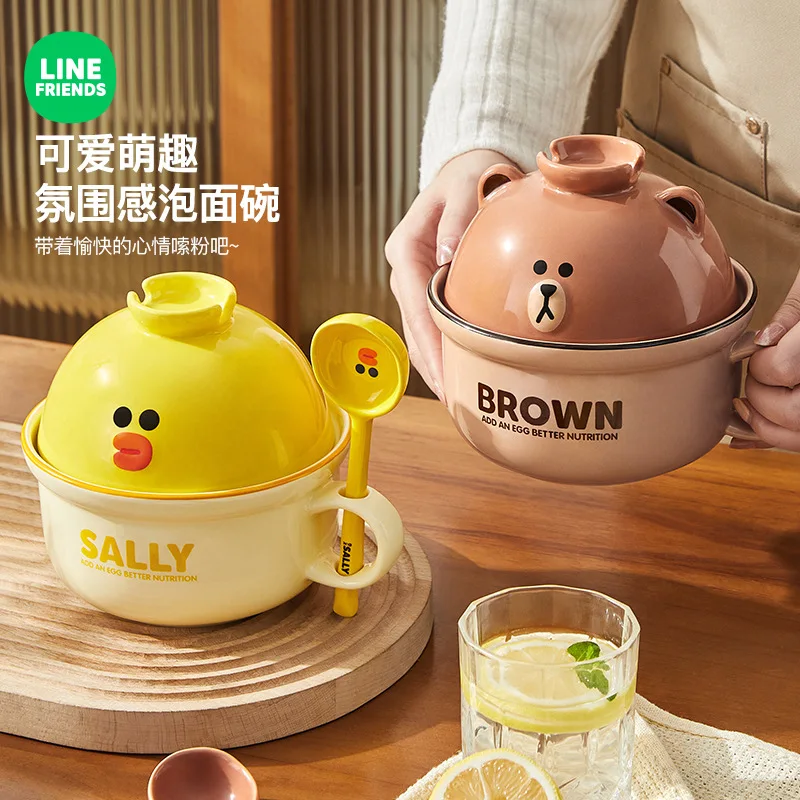 LINE FRIENDS Miska na makaron błyskawiczny Wysoki wygląd Ceramiczna miska na ryż do użytku domowego Zastawa stołowa Zestaw misek na zupę z makaronem