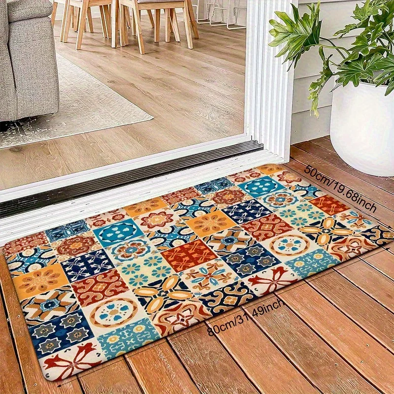 VIKAMA BOHO Kitchen Carpet With Geometric Multi-Color Patterns At The Entrance, Door, Bathroom, Bedroom Floor Mat And Home Decor