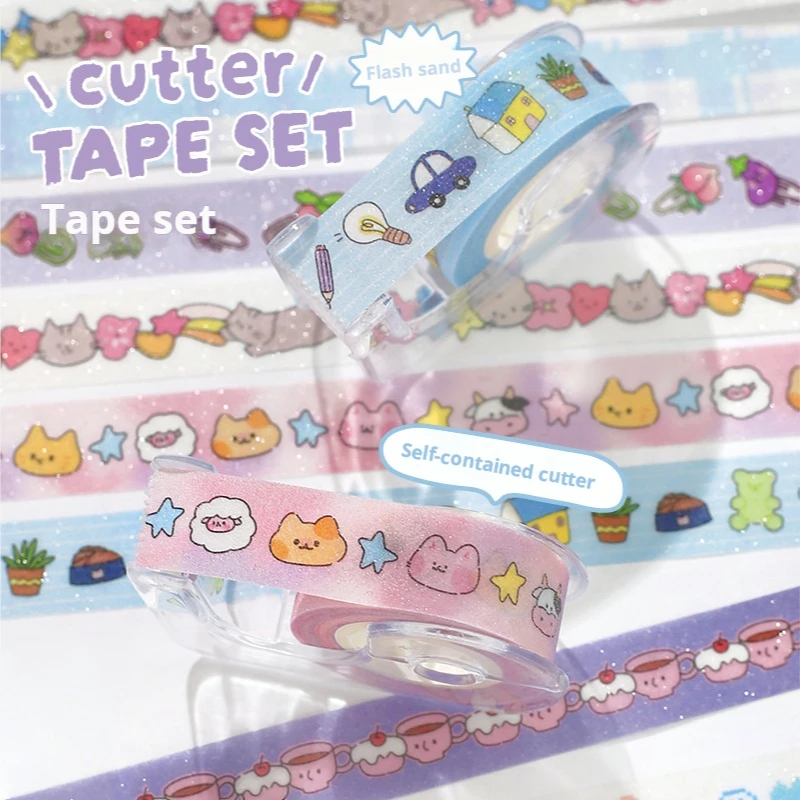 

5Rolls Cartoon Washi Tapes Carry On Fine Glitter Tape Creative Material Decoration DIY Handbook Scrapbook Stationery Supplies