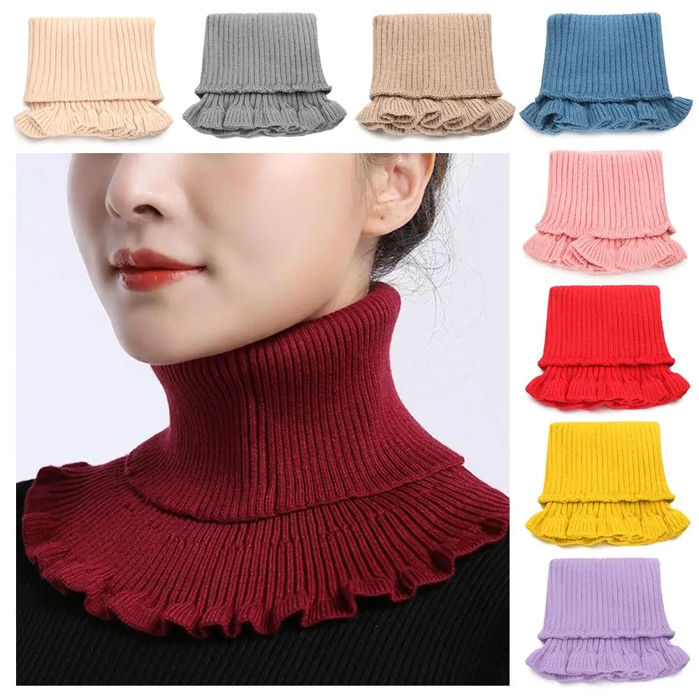 Fashion Warm Knitted Fake Collar Windproof With Wooden Ears Scarf Detachable Winter Turtleneck Men Women