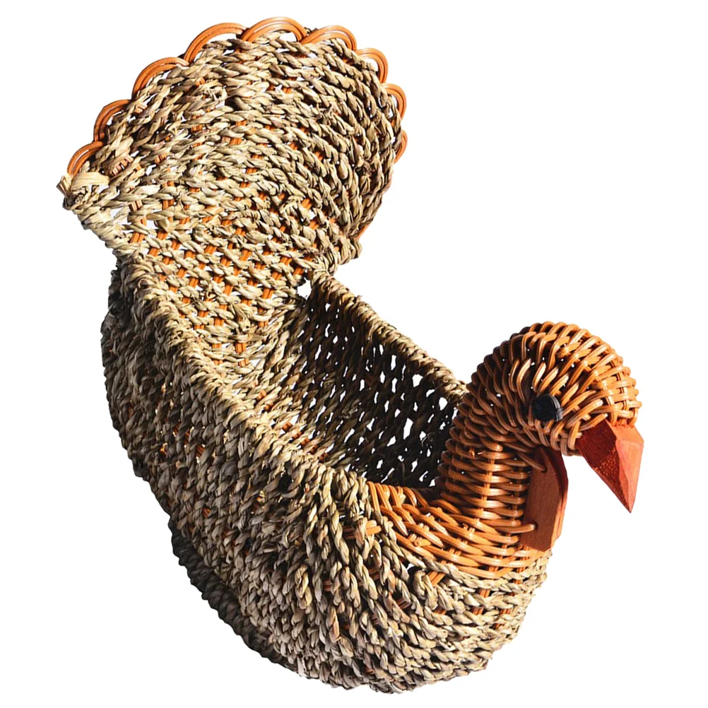 

Willow Bread Basket Small Turkey Shaped Straw Decorative Baskets for Storage Rattan Fruit Bowls Jute