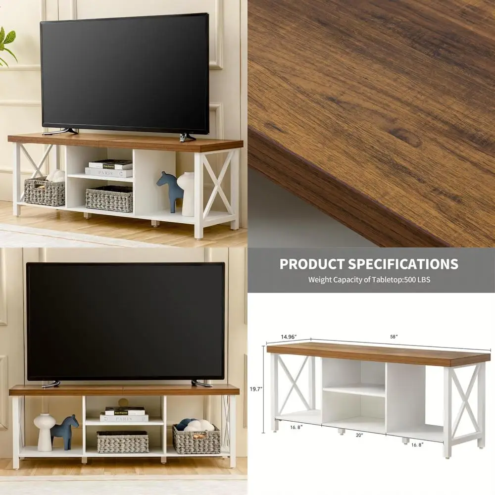 

65-Inch TV Cabinet with Open Storage and Shelving for Living Room Entertainment