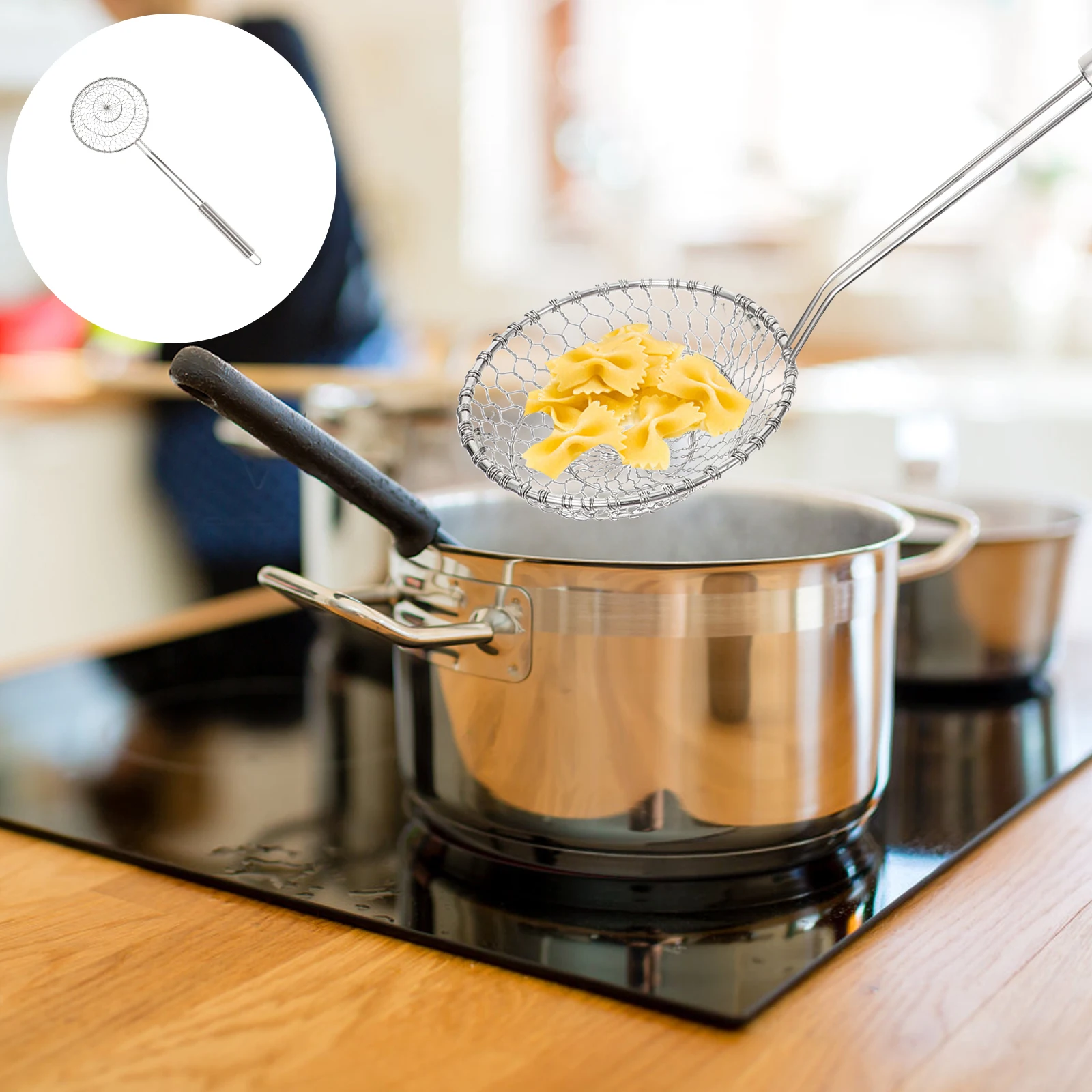 

Stainless Steel Strainer Sieve Kitchen Spider Tool Fence Scoop Home Skimmer H held Silver Food Grade Wear Resistant