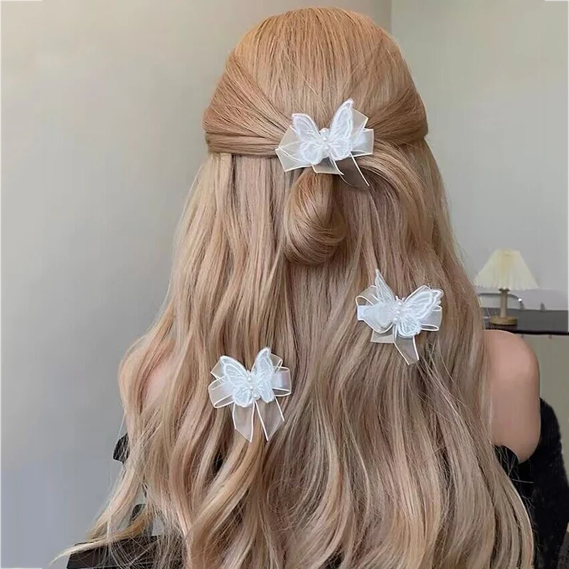 Sweet Bowknot Ribbon Hair Clips Set Exquisite Butterfly Bang Clip Hairpins Fashion Mini Barrettes for Girls Shark Clips Headwear