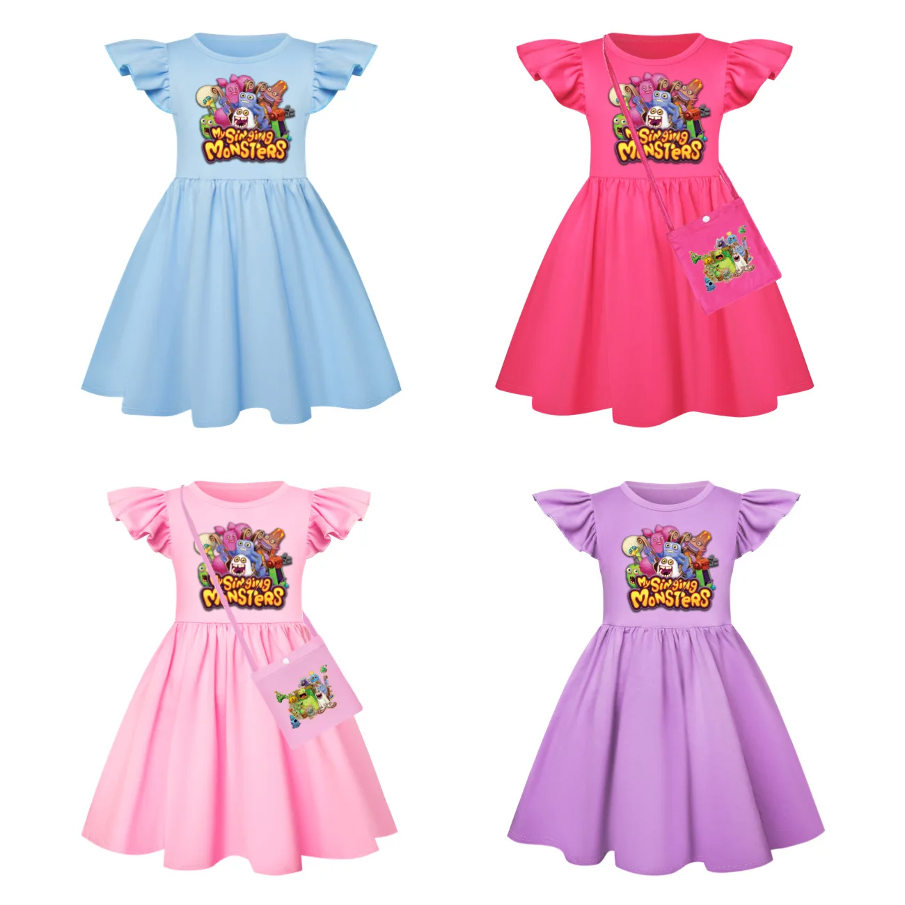 

Vestido De MY SINGING MONSTERS Costume Kids 2024 Summer Clothes Baby Girls Cartoon Dress Children Flying Sleeve Casual Dresses