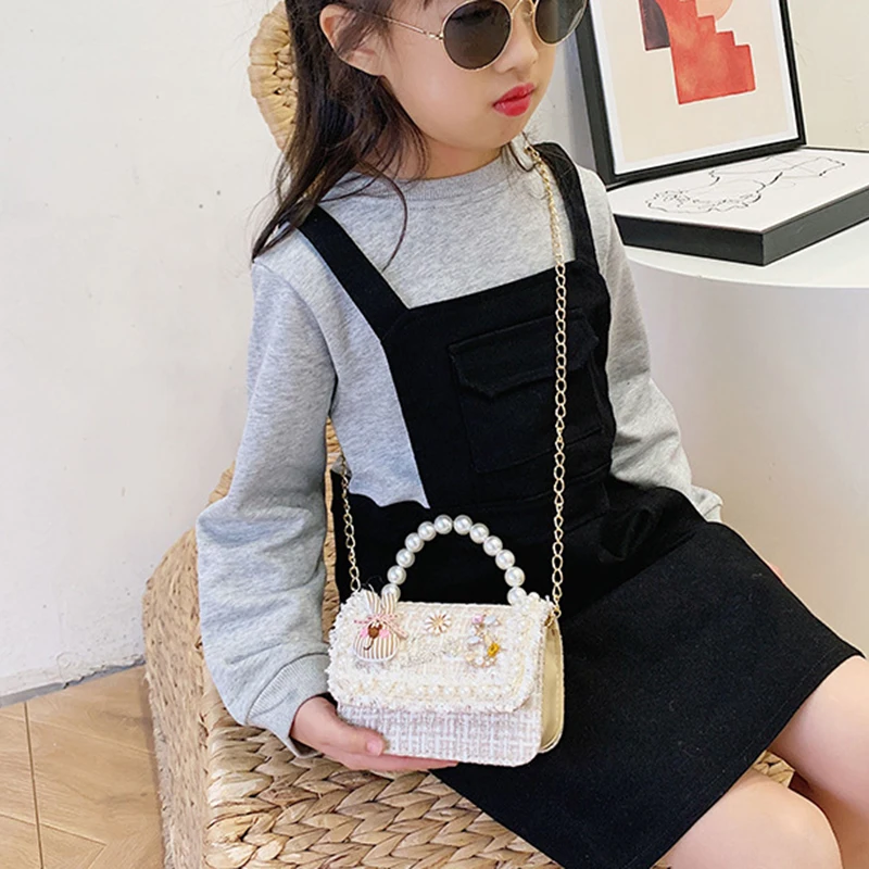 Rabbit White Children\'s Pearl Handheld Bag Cotton and Hemp Cute and Fashionable Mini Zero Wallet -1PCS