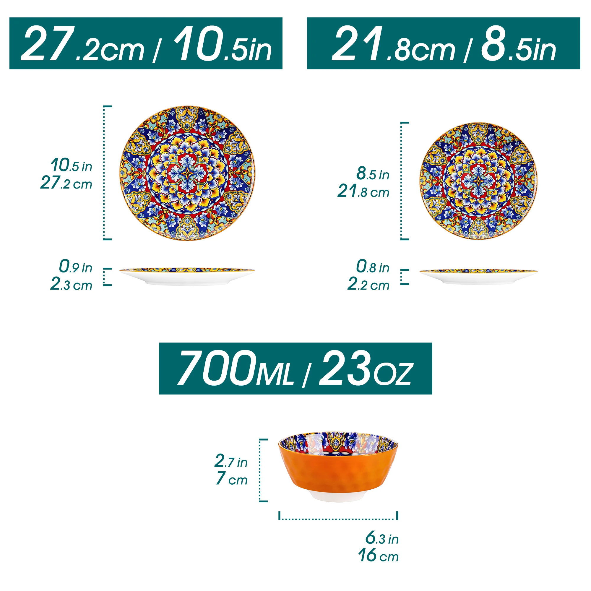 Vancasso 12/24 Piece New Bohemian Ceramic Dinnerware Plates Porcelain Plates Dinner Set with 4pcs Dinner Plate/Dessert/Bowl