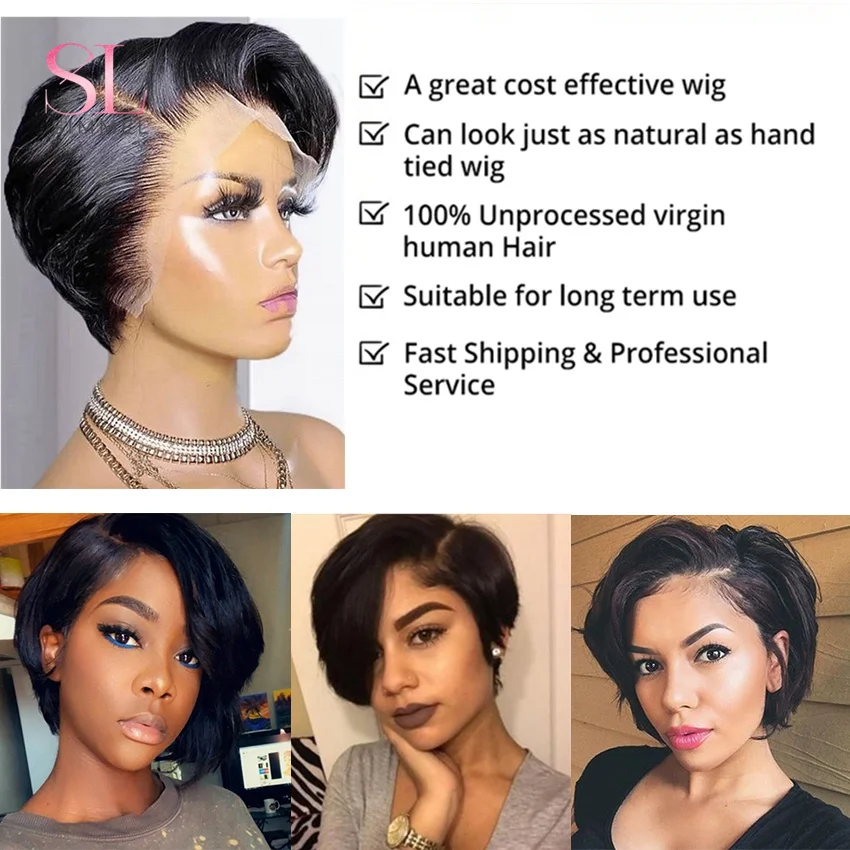 Korte Bob Pixie Cut Pruik Remy Straight Brazilian Human Hair Sale Transparant T Part Bob Pruiken Voor Zwarte Vrouwen Pre Geplukt