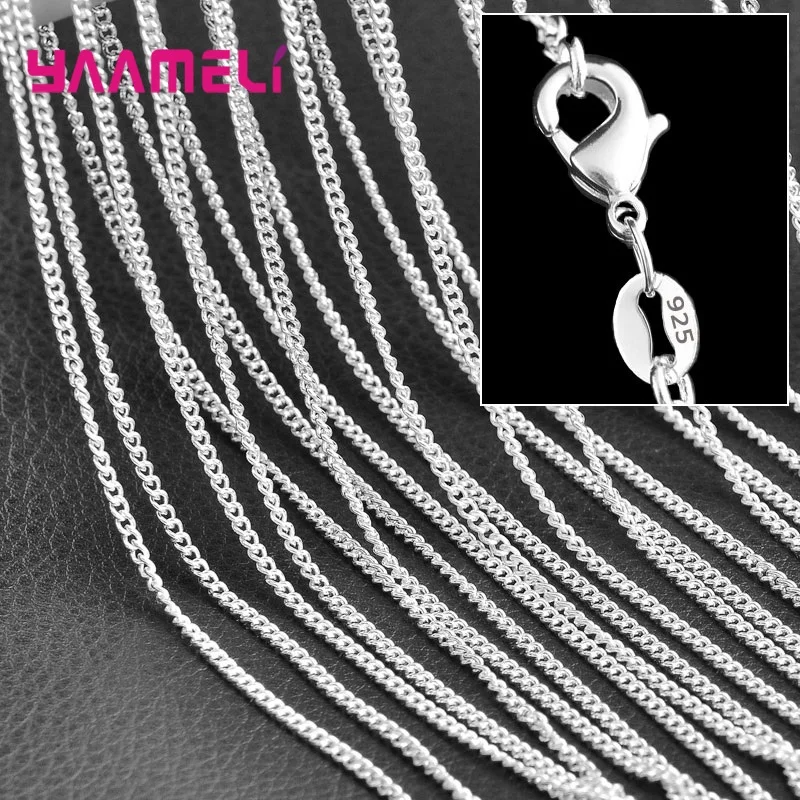 16-30 Inch 925 Sterling Silver 2mm Round Flat Side Chain Necklace for Women Men Wholesale 5Pcs Lobster Clasp Chains Jewelry Gift