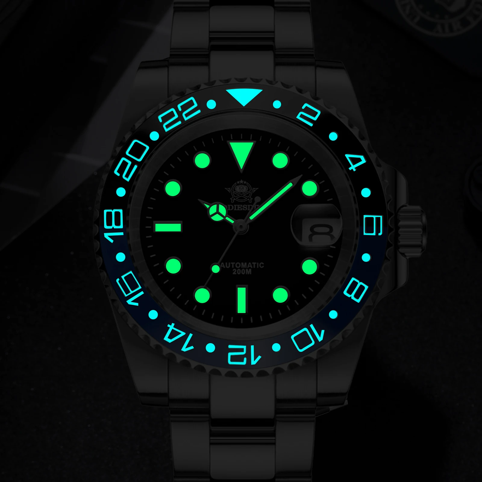 Addiesdive جديد الغوص الساعات مقاوم للماء 200 متر اليابان 8215 حركة الياقوت الزجاج الفولاذ المقاوم للصدأ التلقائي ساعة ميكانيكية AD2503