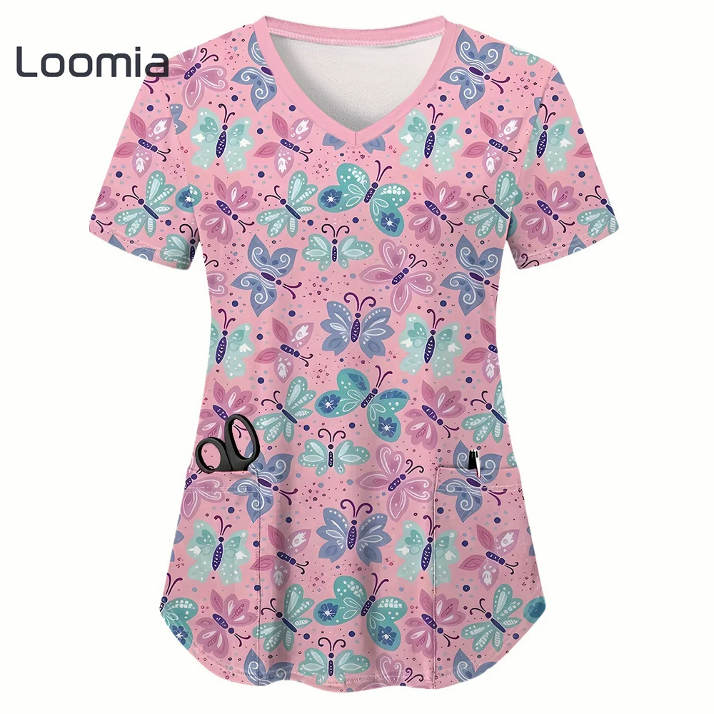 

Funny Animal Print Surgical Uniforms Woman V-Neck Women’s Surgical Scrubs Summer Top Women Trendy Surgical Uniforms Woman Tops