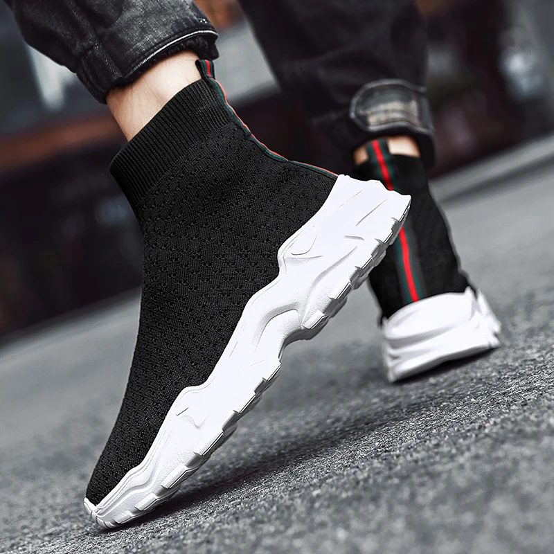 New 2023 Socks Shoes Black Sneakers Men Slip-On Summer Mesh Non-leather Casual Shoes Man Fashion Tennis Comfortable Breathable