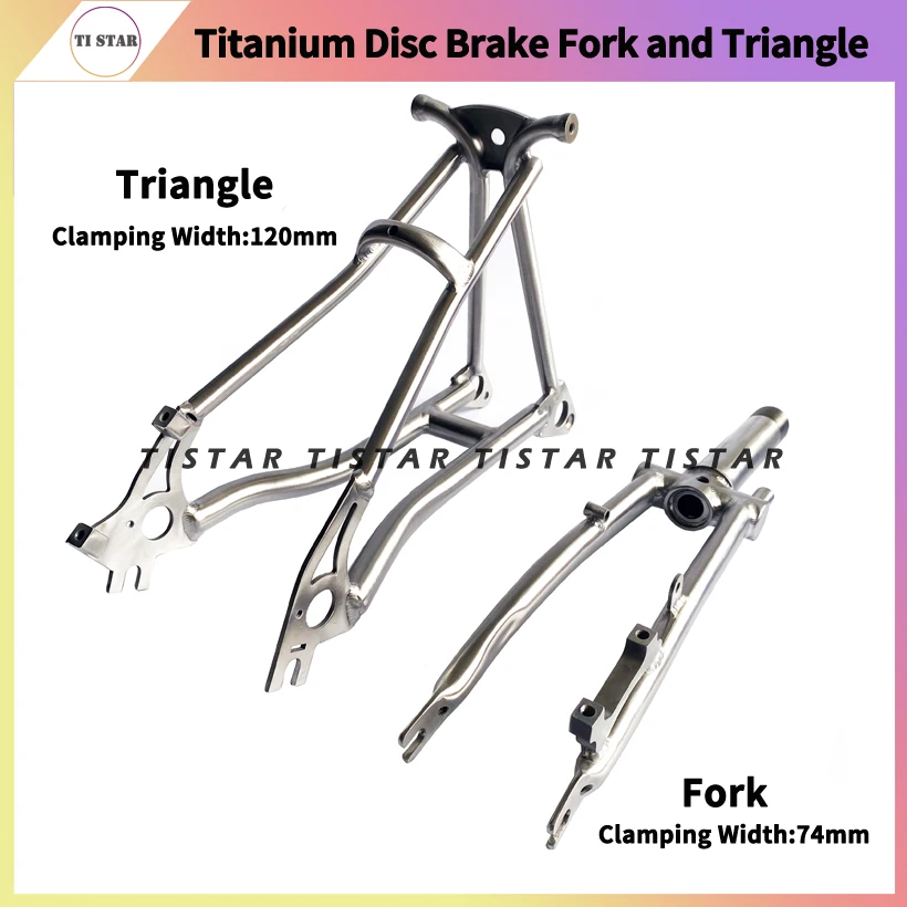 Titanium Disc Brake Fork and Triangle for Brompton Bicycle, 16 Inches, Lightweight Ti Frame, Folding Bike, Gr9, Ti3Al2.5V