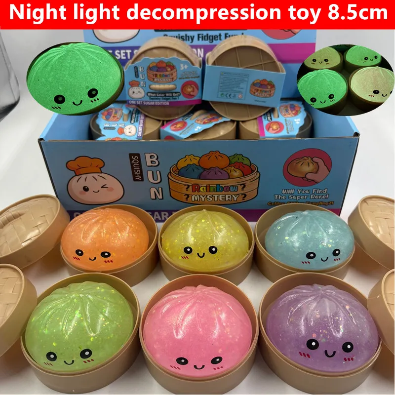 8.5CM Luminous Squash Dumplings Squishy Expression Bun Toys Colorful Slow Rebound Simulation Stress Relief Bun Squeeze Toys